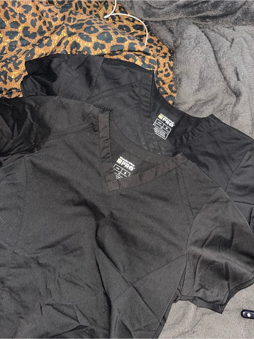 2 WonderWink Pro Black V-Neck Scrub Tops
